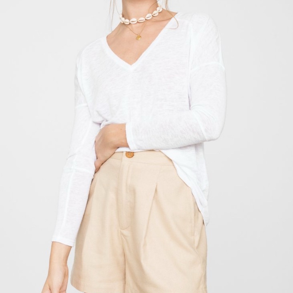 Rails Aden Semi Sheer White Long Sleeve V-Neck Top Raglan Sleeve